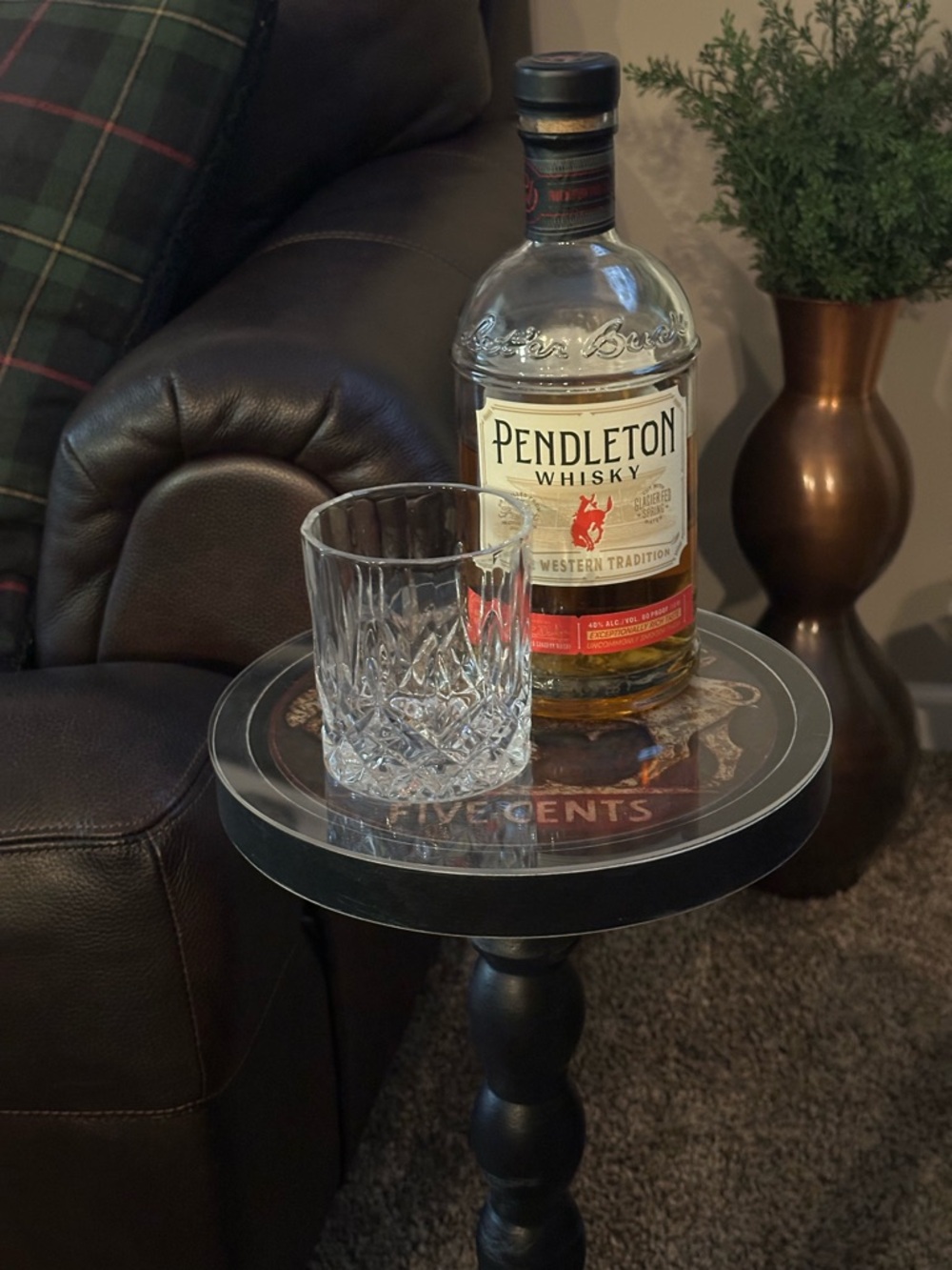 Rustic Buffalo Nickel Drink Table | Wooden Martini Table